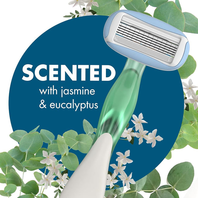 BIC Soleil 5 Escape Scented Women's Disposable Razors, 5 Blades, Comfortable Shave, Jasmine & Eucalyptus Scented Handle Shaving Razors for Women, 2 Count