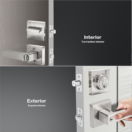Exterior Door Lock Set With Deadbolt, Front Handle, Single Cylinder, Keyed Alike Heavy Duty Entry Handles Locksets (Satin Nickel, 2 Pack)