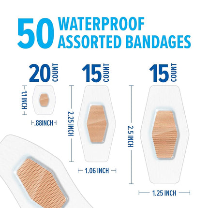 Nexcare Waterproof Clear Bandage Assorted Sizes, 50-Count Packages (Pack of 4)