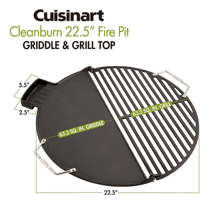 Cuisinart CHA-830 Cleanburn Fire Pit Griddle & Grill 2-in-1 Cooking Top, Pre-Seasoned Cast Iron