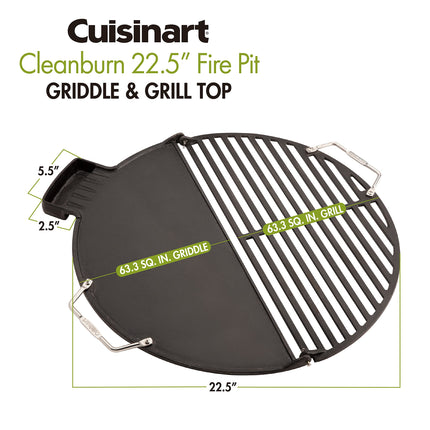 Cuisinart CHA-830 Cleanburn Fire Pit Griddle & Grill 2-in-1 Cooking Top, Pre-Seasoned Cast Iron