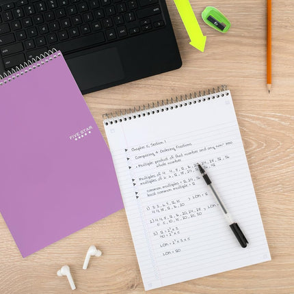 Five Star Top Spiral Notebook + Study App, 1 Subject, College Ruled Notepad, 8-1/2" x 11", 100 Sheets, Fights Ink Bleed, Water Resistant Cover, Amethyst Purple (820058B-ECM)