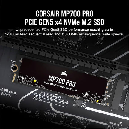 Corsair MP700 PRO 2TB M.2 PCIe Gen5 x4 NVMe 2.0 SSD – M.2 2280 – Up to 12,400MB/sec Sequential Read – High-Density TLC NAND – Black