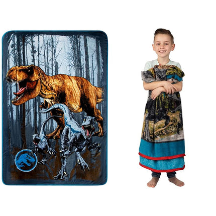 Franco Kids Bedding, Plaid Micro Raschel Ultra Doux, 117 cm x 152 cm, Jurassic World Dominion
