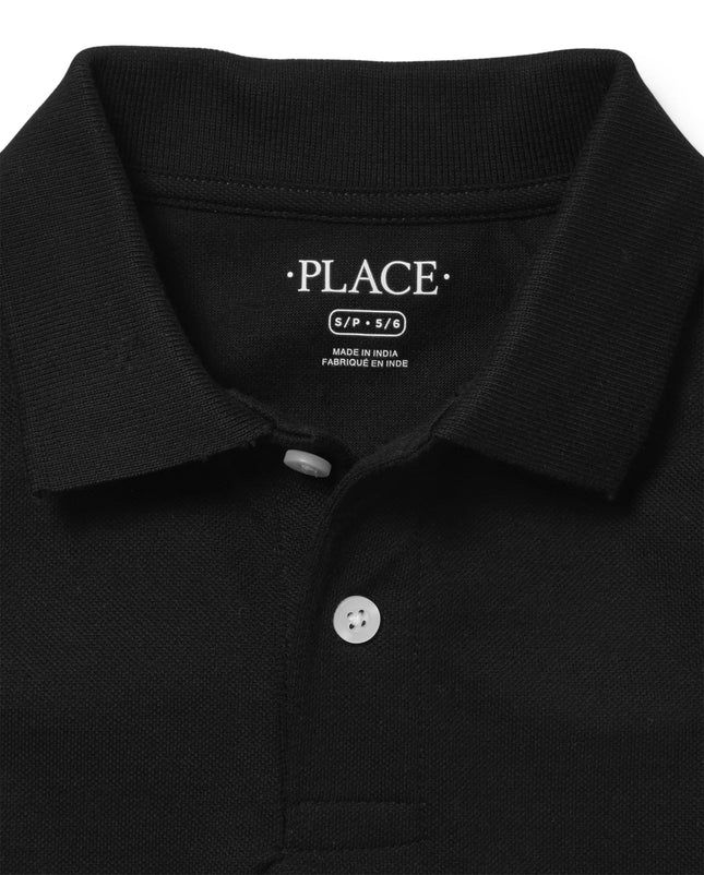 Polo de piqué de manga larga para niños The Children's Place, negro, talla XXG