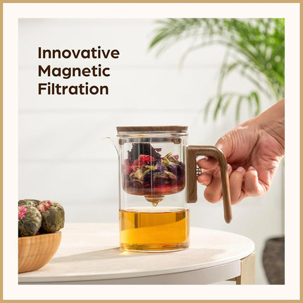 WOLTBLOOM Enchanti Tea Pot - Modern Glass Infuser Teapot - Water Separation Magic Teapot with Heat-Resistant Handle - Elegant Gift Box & Writable Card - Perfect for Loose Leaf Tea - 600 ML (20oz)
