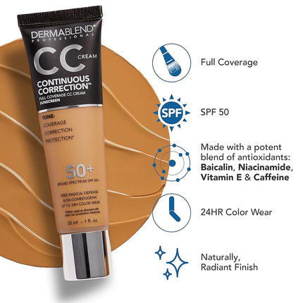Dermablend Continuous Correction CC Cream SPF 50, 75N Tan to Deep