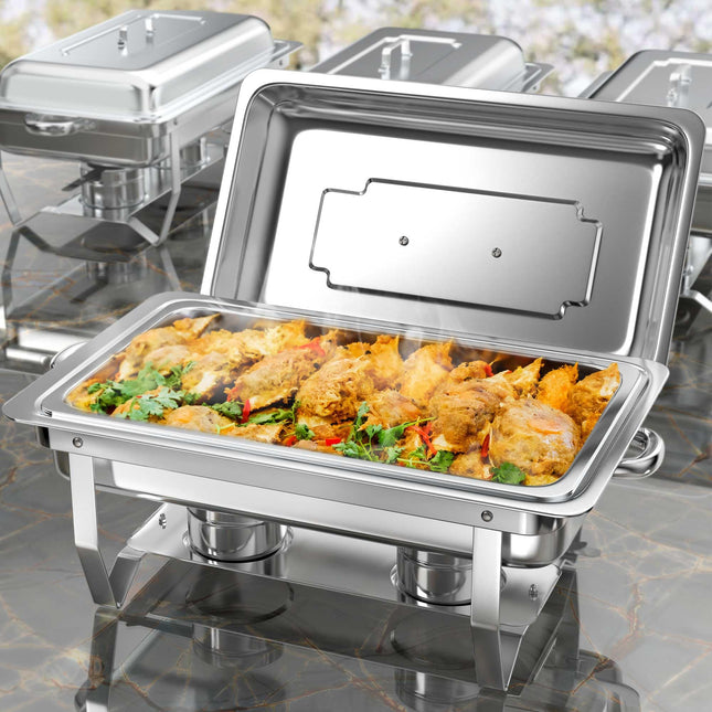 Juegos de 4 bandejas de acero inoxidable de alta calidad Rengue 9.5 QT, juego completo de bufet rectangular, para calentar y enfriar, para reuniones, banquetes, bufets, fiestas, bodas