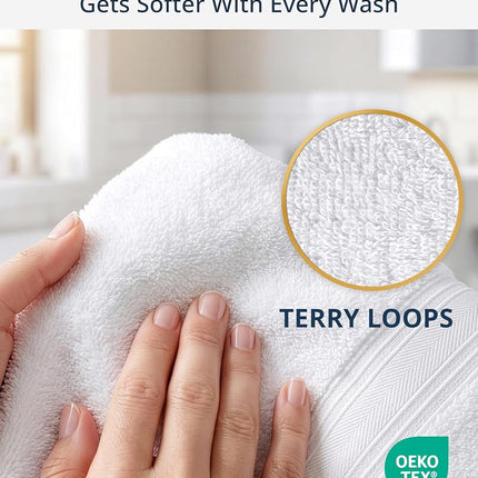 LANE LINEN Hand Towels for Bathroom 100% Cotton 4 Pack 16x28 - White