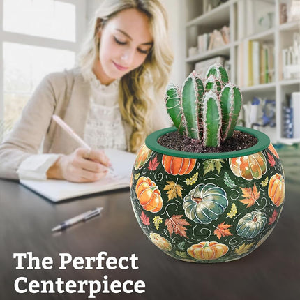 PieceRelax 3D Puzzle Planter - Hello Pumpkin Season - Small Round Plant Pots with Drainage, Home Decor Flower Pots for Indoor Cactus, Succulents Pots [K1107]