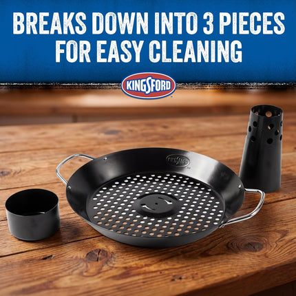 Kingsford Beer Can Chicken Holder & Grill Pan – 2-in-1 Non-Stick Carbon Steel Roasting Rack & 12" Perforated BBQ Pan for Crispy, Juicy Grilled Chicken