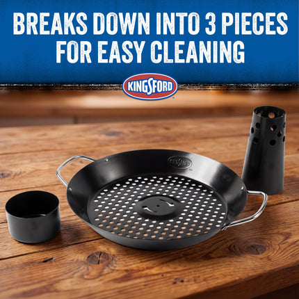 Kingsford Beer Can Chicken Holder & Grill Pan – 2-in-1 Non-Stick Carbon Steel Roasting Rack & 12" Perforated BBQ Pan for Crispy, Juicy Grilled Chicken