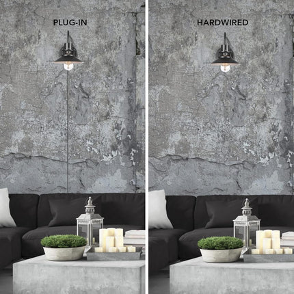 Globe Electric Wren 1-Light Plug-in or Hardwire Wall Sconce, Matte Black, 6ft Black Braided Fabric Designer Cord, in-Line On/Off Rocker Switch