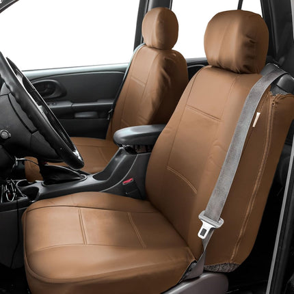 FH GROUP Front Set Faux Leather Car Seat Covers for Low Back Seat with Removable Headrest, Universal Fit, Airbag Compatible Seat Cover for SUV, Van, Tan