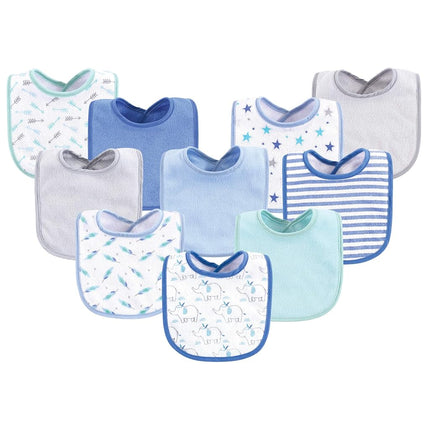 Luvable Friends Baby Cotton Terry Bibs, Boy Elepha