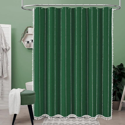 BTTN 72x78 Long Farmhouse Linen Heavy Duty Shower Curtain, Emerald Green
