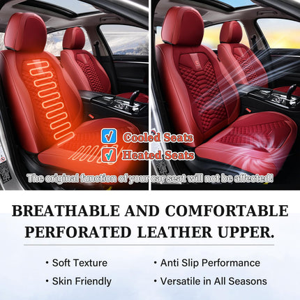 Coverado Car Seat Covers Full Set, Red Seat Covers for Cars 5 Seats, Breathable Fabric& Faux Leather Car Seat Cushions, Front and Rear Car Seat Protectors, Universal Seat Covers Fit for Most Vehicles
