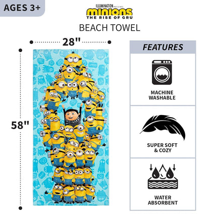 Toalla de algodón súper suave para baño/piscina/playa Franco Kids, 58 x 28 pulgadas, Minions: The Rise Of Gru