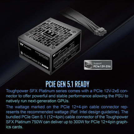 Thermaltake Toughpower SFX PS-STP-0750FNFAPU-1 Standard 80Plus Platinum ATX 3.1 750W Power Supply 300W Connector 12V-2x6 Fully Modular 90mm FDB Fan