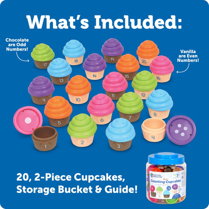Learning Resources Mini Counting Cupcakes, Counting Toys, Play Food, Childrens Counting Game, Birthday Cake Toy, Ages 3 4 5+