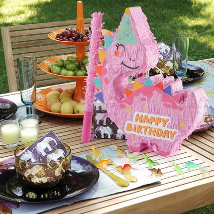 VinTS Dinosaur Piñata, Dino Piñata with Blindfold Bat for Party,Pink