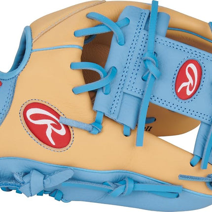 Rawlings | Select Pro Lite Series Francisco Lindor Youth Baseball Glove | 11.5 Inch | Right Hand Throw | Camel/Columbia Blue