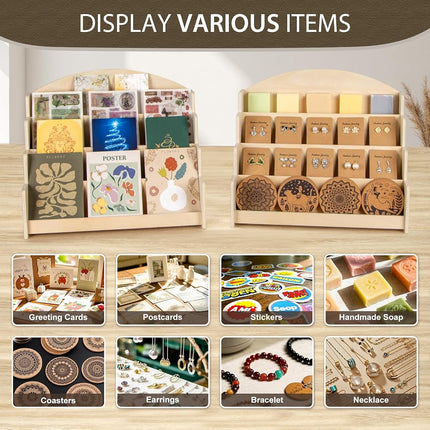 PUERSI Greeting Card Display Stand Holder - 4-Tier Wooden Organizer Rack