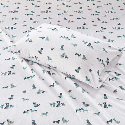 Intelligent Design Cozy Soft 100% Cotton Flannel Print Animals Stars Cute Warm, Ultra Soft Cold Weather Sheet Set Bedding, Twin XL, Teal Dogs 3 Piece