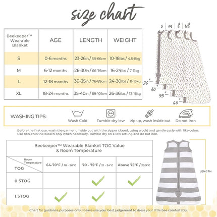 Burt's Bees Baby - Beekeeper Wearable Blanket, 100% Organic Cotton, Swaddle Transition Sleeping Bag - - S