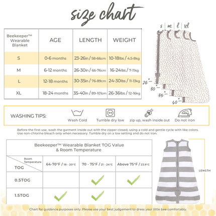 Burt's Bees Baby - Beekeeper Wearable Blanket, 100% Organic Cotton, Swaddle Transition Sleeping Bag - - S