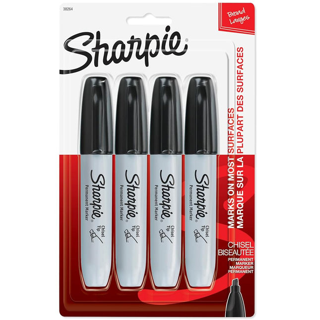 SHARPIE Permanent Markers, Chisel Tip, Black, 4 Count