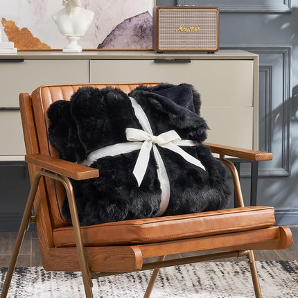 Cozy Bliss Faux Fur Throw Blanket for Couch, Bubble Plush Blanket Twin Size, Fuzzy Soft & Thick Blanket for Bed Sofa Living Room, 152.4 x 203.2cm Black
