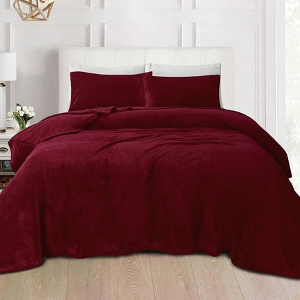 Elegant Comfort Luxuriously Soft 4-Piece Velvet Plush Flannel Sheet Set - Premium Quality - Cozy Warm, Anti-Static, Non Pilling Fuzzy Velvet Flannel Fleece Deep Pocket Sheet Set - Twin, Burgundy