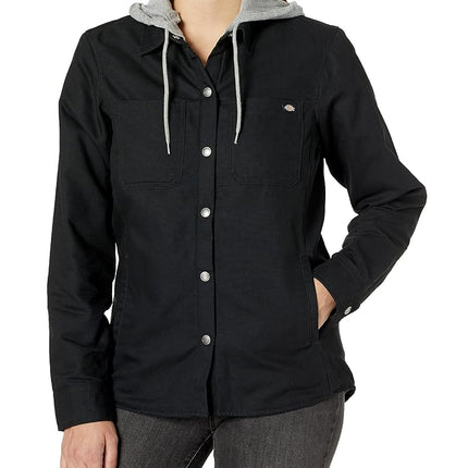 Dickies Women's Duck Hooded Shirt Jacket, Black, Small