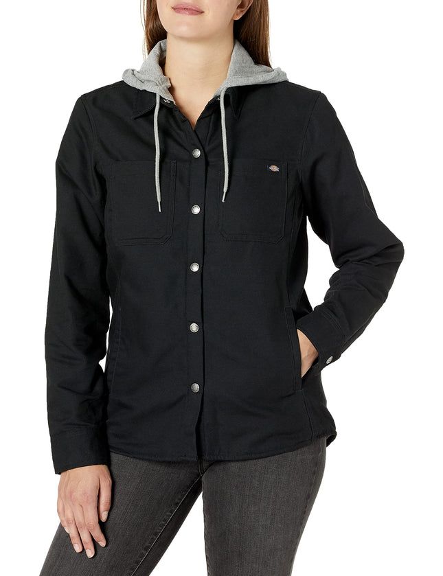 Dickies Women's Duck Hooded Shirt Jacket, Black, X