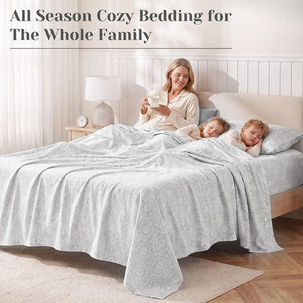 Comfort Spaces 100% Cotton Sheets Twin Size, Breathable, Naturally Cool Cotton Sheets, Cotton Bed Sheets with 12" Elastic Pocket Fits up to 14" Mattress, All Seasons Sheet Set, Bow Black/Taupe 3 Piece