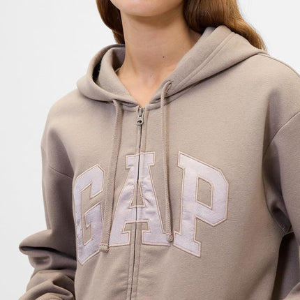 GAP Women's Logo Hoodie Hooded Full Zip Sweatshirt, Medium Cool Brown, XL
