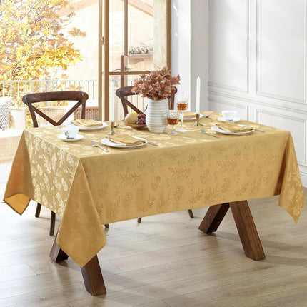 Elrene Home Fashions Elegant Woven Leaves Jacquard Damask Tablecloth, 60" x 144", Oblong, Gold