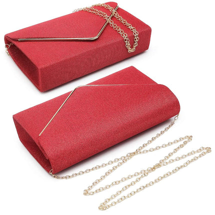 Dasein Women Glistening Clutches Handbags Evening Bags Wedding Purses Cocktail Prom Party Clutches, Red, Medium