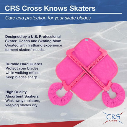 CRS Cross Skate Guards, Soakers and Towel Gift Set - Ice Skating Guards and Soft Skate Blade Covers for Figure Skating or Hockey (Power Pink, Large)