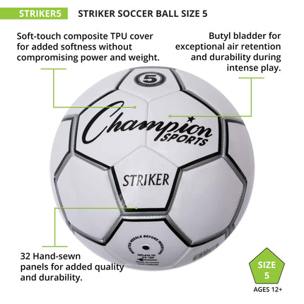 Balón de fútbol Champion Sports Striker, blanco/negro, talla 5