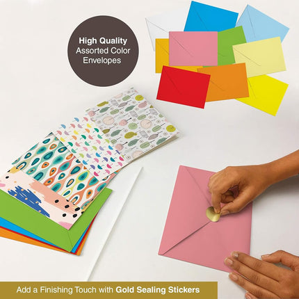 Dessie Different Blank Greeting Cards With Colored Envelopes and Gold Seals, 4x6 Inch, 50 Blank Cards