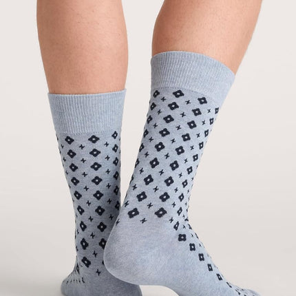 Ted Baker Men's 3 Pack Pattern Crew Dress Socks, Lt Denim Heather/Navy/Real Teal, One Size