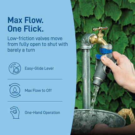 Orbit XL 2-Way Garden Hose Splitter – Dual Valves, Heavy-Duty Zinc Y Connector, Easy-Grip Lever Shut-Off 28294