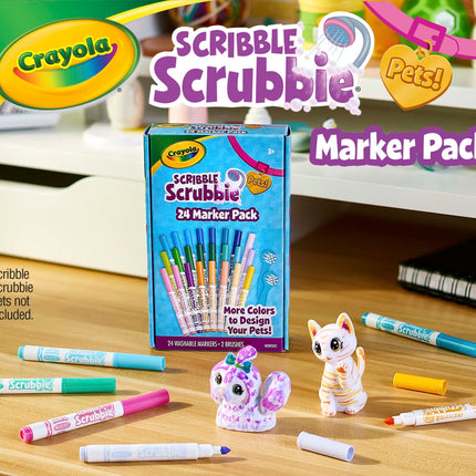 CRAYOLA Scribble Scrubbie Mascotas, Juego de Marcadores, 24 Marcadores Lavables Para Niños, Regalos Para Niños y Niñas [Exclusivo de Amazon]