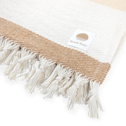 BEACH STATE Oceanside Beach Blanket, 66" x 80", 100% Cotton Premium Picnic Blanket, Oversized Beach Towel with Fringe, Boho Beach Accessories (Driftwood Stripe)