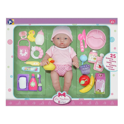 Poupée JC Toys Deluxe La Newborn 12" Tout en vinyle Rose, Set de 25 pièces, Cadeau