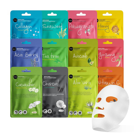 Mascarilla Facial de Colágeno CÃlavi Celavi (12 unidades) Cuidado Clásico de la Piel Coreano | Aclara, Hidrata y Tensa la Piel | Disminuye Manchas Oscuras y Ojeras | Blanquea, Ilumina y Equilibra la Pigmentación