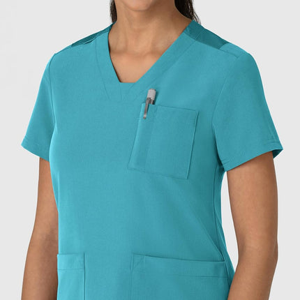 WonderWink Women's Flex-n-Reach V-Neck Scrub Top, Teal Blue, Medium