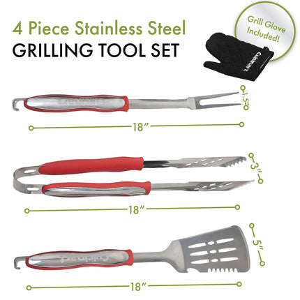 Cuisinart CGS-134 Juego de herramientas para barbacoa con guante para parrilla, rojo (3 piezas)